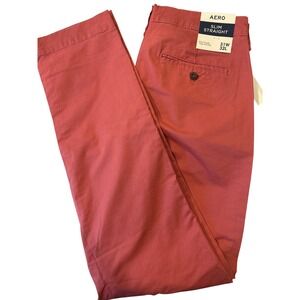 AERO Aeropostale Mens Slim Straight Chino Pants 31x32 Coral NEW‎ with Tags